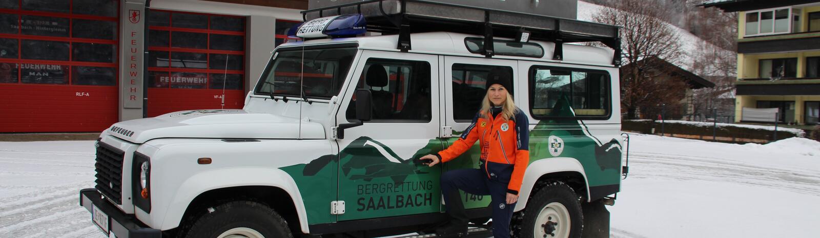 Marina with the Mountain Rescue Jeep