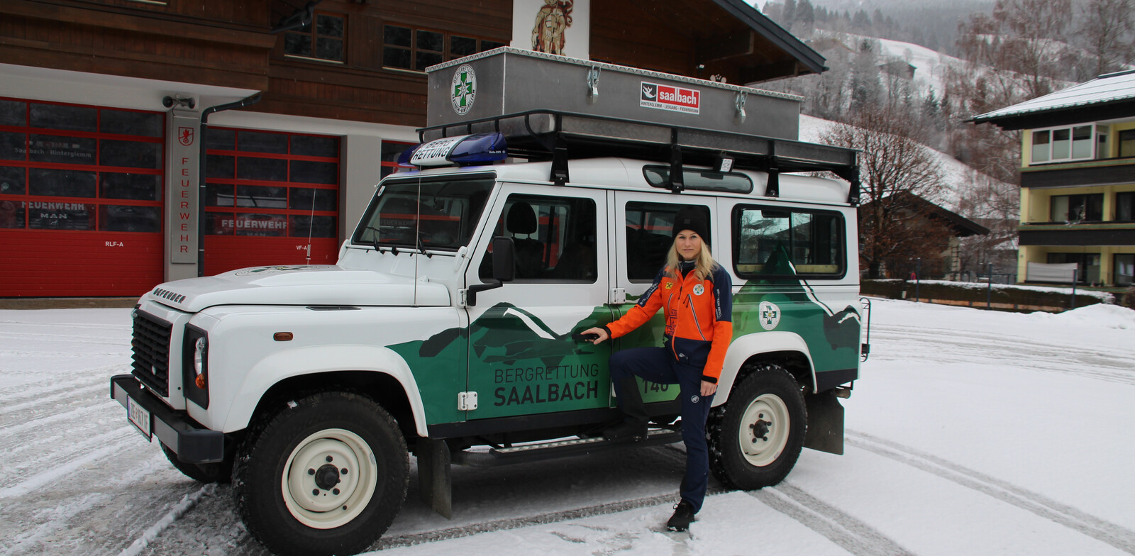 Marina with the Mountain Rescue Jeep